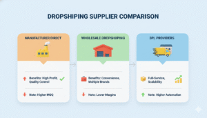 Comparison of reliable dropshipping suppliers 2025: manufacturer, wholesale, and 3PL providers