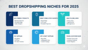 Infographic of top profitable dropshipping niches for 2025.