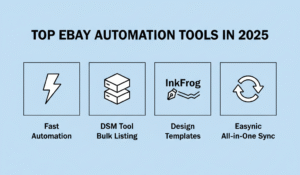 “Infographic highlighting four major eBay automation tools and their primary benefits.”