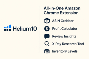 Overview of the Helium 10 all-in-one Amazon Chrome Extension features, including the ASIN Grabber, Profit Calculator, Review Insights, and X-Ray Research Tool.
