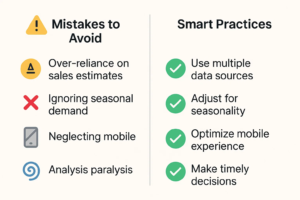 Comparison guide of mistakes to avoid versus smart practices for Amazon sellers using Chrome extensions, such as avoiding over-reliance on sales estimates and prioritizing mobile optimization.