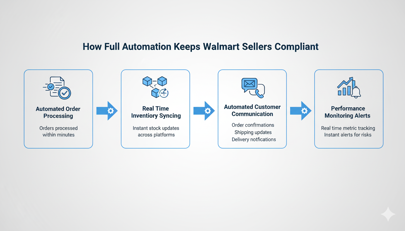 How full automation services help Walmart sellers stay compliant through automated orders, inventory syncing, customer communication, and performance monitoring