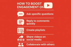 List of strategies to boost engagement for YouTube SEO, including asking specific questions, replying to comments, and creating playlists.