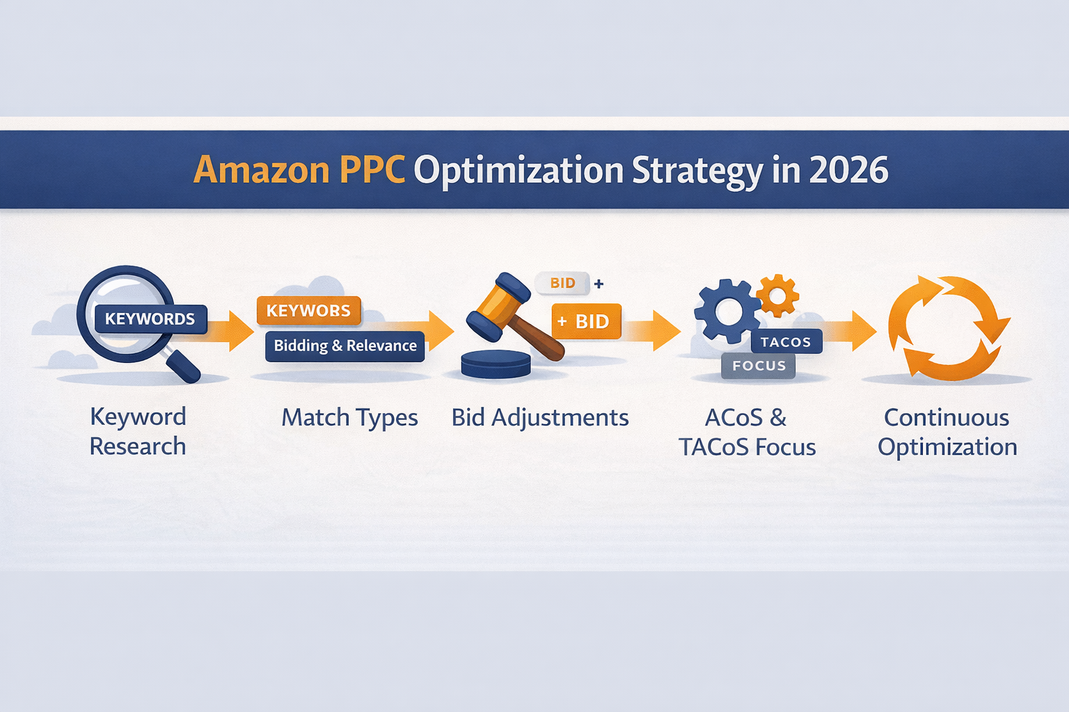 Amazon PPC optimization strategy showing bidding keyword targeting and ACoS focus